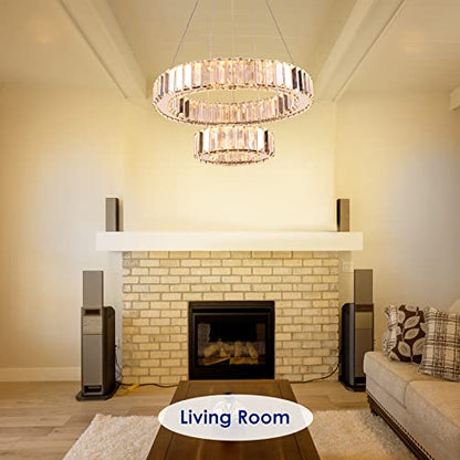 YPQXYHDA Modern LED Chandelier 2 Ring Chandelier Round LED Ceiling Light Crystal Chandelier for Dining Room Bedroom, Dia 7.9"+15.7"