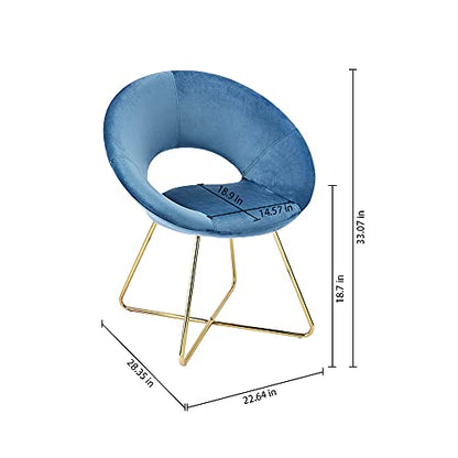 CangLong Modern Velvet Accent Upholstered Make-up Stool Home Office Guest Reception Dining Leisure Lounge Chairs with Golden Legs Set of 2, Blue 1