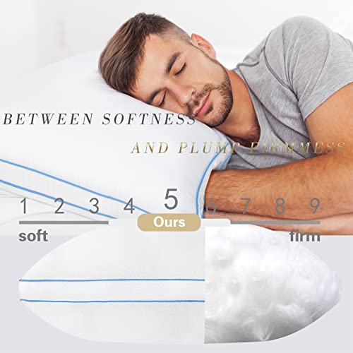 Bedufsar Bed Pillows for Sleeping, Queen Size Pillows Hotel Quality Set of 2, Firm and Supportive Gusseted Pillows for Side and Back Sleepers, Cooling Down Alternative Fluffy Soft Pillow (20x30 in)