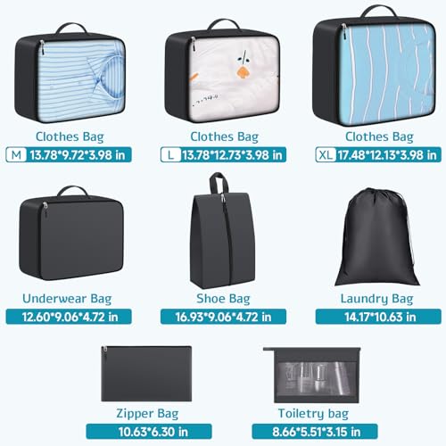 ExploreBliss Packing Cubes for Suitcases 8 Set, Durable Packing Cubes, Foldable Suitcase Organizer Bags Set for Travel Accessories for Luggage(Grey)