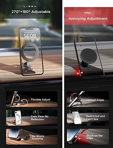 LISEN Fits MagSafe Car Mount, [20 Strong Magnets] Magnetic Phone Holder for Car, Hands Free iPhone Car Holder Mount Dash Phone Mount for Car Fit for iPhone 14 13 12 Pro Max Plus Mini MagSafe Case