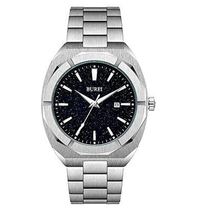 BUREI Fashion Quartz Watch for Men Watch Analog Date Watch with Stainless Steel Band Waterproof Classic Watches for Men