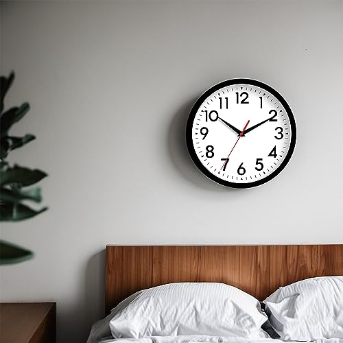 DAXSMY Wall Clock, Analog Clock 10 Inch, Silent Non-Ticking Wall Clocks Battery Operated Decorative for Kitchen, Office, Bedroom, Bathroom(Black)