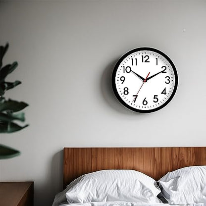 DAXSMY Wall Clock, Analog Clock 10 Inch, Silent Non-Ticking Wall Clocks Battery Operated Decorative for Kitchen, Office, Bedroom, Bathroom(Black)