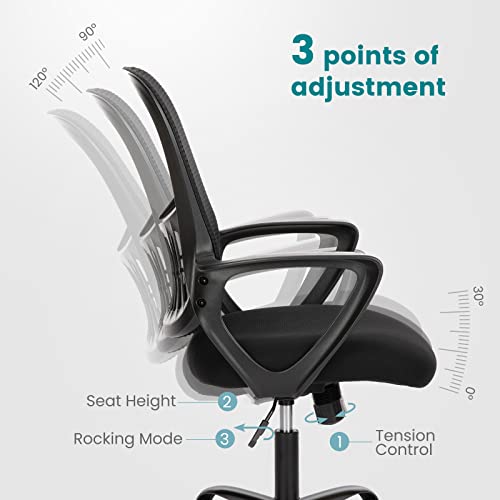 Office Chair Mid Back Computer Chair Ergonomic Mesh Computer Desk Chair with Larger Seat, Executive Height Adjustable Swivel Task Chair with Lumbar Support Armrest for Women Adults