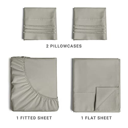 Queen Size Sheet Set - Breathable & Cooling - Hotel Luxury Bed Sheets - Extra Soft - Deep Pockets - Easy Fit - 4 Piece Set - Wrinkle Free - Comfy – Light Grey Bed Sheets - Queen Sheets – Fitted Sheets