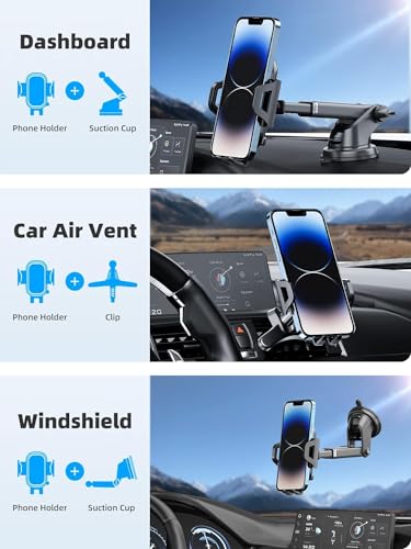 Felaladress Phone Holder Mount for Car [ Off-Road Level & Stable Hook ] Windshield Dashboard Air Vent Universal Hands-Free Automobile Mounts Cell Phone Holder Fit for iPhone Smartphones