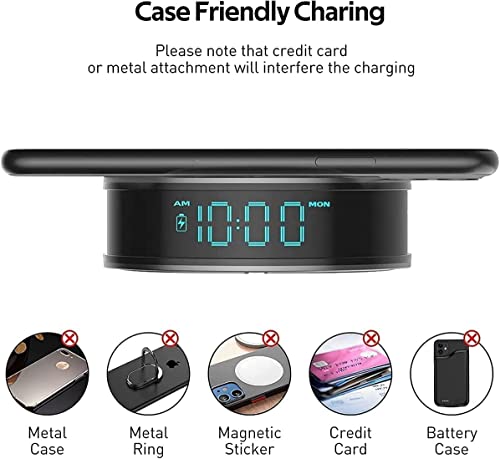 LIZVIE Alarm Clocks for Bedrooms,Wireless Charging Alarm Clock, LED Display Bedroom Alarm Clock,15W Fast Wireless Charger with USB Port,Wireless Charging Station for Apple, Android, Samsung Etc.