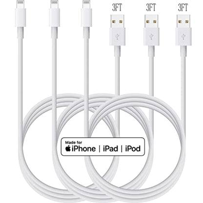 Apple USB Lightning Cable 3Pack 3FT Apple Charger Wire iPhone Fast chaging Cable Apple MFi Certified for iPhone 14/13/12/11 Pro Max/XS MAX/XR/X/8/7/Plus/6S/6/SE/5S/iPad