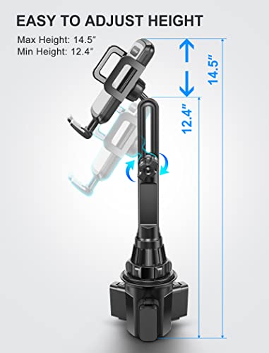 TOPGO Cup Holder Phone Holder, [No Shaking & Height-Adjustable Pole] Car Cup Holder Phone Mount, Cell Phone Cradle for iPhone iPhone 14 and More Smart Phone(Grey)