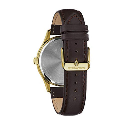 Bulova Traditional Quartz Mens Watch, Stainless Steel with Brown Leather Strap, Gold-Tone (Model: 44B116)