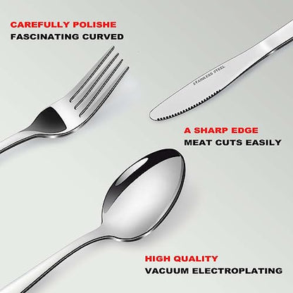 Bestdin Silverware Set for 12, 60-Piece Spoons and Forks Set, Food-Grade Cutlery Set, Stainless Steel Forks and Spoons Silverware Set, Flatware Sets Includes Knife/Fork/Spoon, Dishwasher Safe.