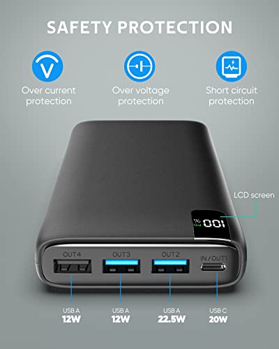 CONXWAN Portable Charger 26800mAh Power Bank 22.5W Fast Charging, 4 USB Outputs PD External Backup Charger Cell Phone USB C Battery Pack Compatible with iPhone Tablets Galaxy Android