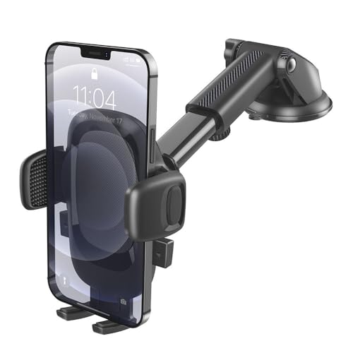 DYT Dashboard & Windshield Universal Car Mount Phone Holder, Compatible with iPhone, Samsung, Google, and More (Black)