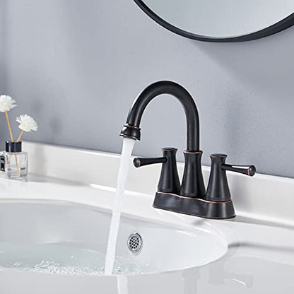 Lexdale Bathroom Faucet 2 Handles Centerset Bathroom Sink Faucet Oil Rubbed Bronze Brass Vanity Lavatory Faucet with Pop up Drain and Supply Lines