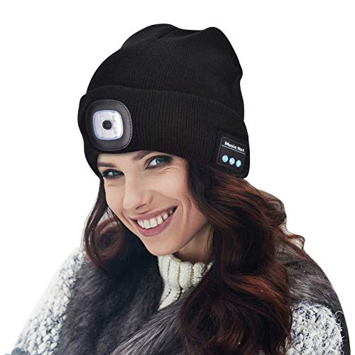 Etsfmoa Unisex Bluetooth Beanie Light Wireless Headphones Gifts for Men Dad Black