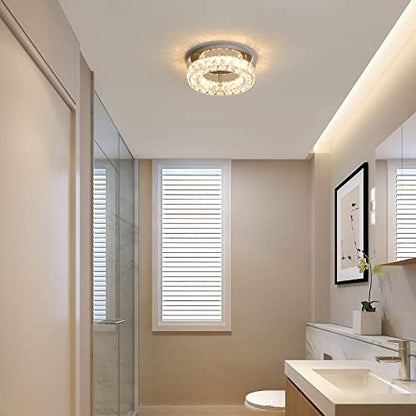 Crystal Ceiling Light Bright Led Ceiling Light Fixtures ,12 in Flush Mount Ceiling Light,ETL Listed Modern Crystal Chandelier for Bedroom, Kitchen, Bathroom, Hallway, 25Watts,3000K,Stainless Steel