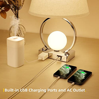 Eneru Bedside Lamps for Bedrooms Nightstand - Set of 2 with USB C Charging Ports and AC Outlet-End Table Lamp with Small Night Lamp Modern Office Lamps for Living Room for Bed Side Stand Read
