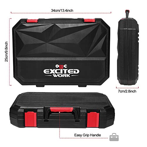 100 Piece Home Repair Tool Kit,EXCITED WORK General House Hand Tool Set with Plastic Storage Case- Socket Wrench Hammer