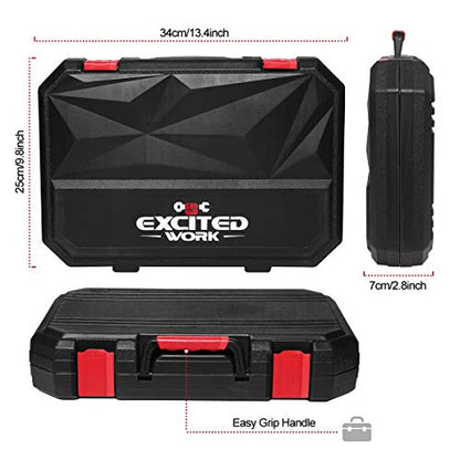 100 Piece Home Repair Tool Kit,EXCITED WORK General House Hand Tool Set with Plastic Storage Case- Socket Wrench Hammer