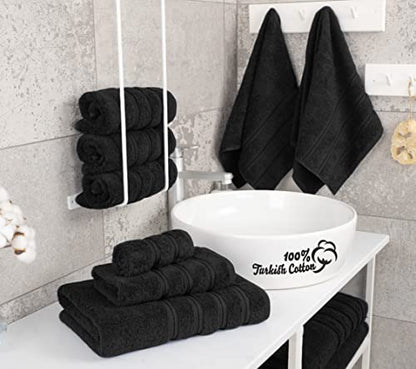 American Soft Linen Luxury 6 Piece Towel Set, 2 Bath Towels 2 Hand Towels 2 Washcloths, 100% Turkish Cotton Towels for Bathroom, Black Towel Sets