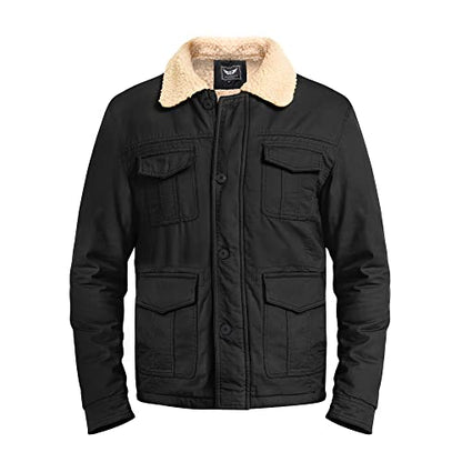 Heihuohua Men's Winter Thicken Outwear Coat Fleece Jacket with Flannel Collar, Black, Large