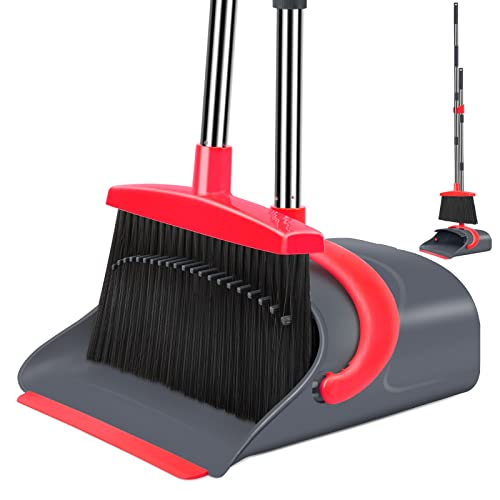 kelamayi New Upgrade Broom and Dustpan Set, Broom and Dustpan Set for Home, Broom Dustpan Set, Broom and Dustpan Combo for Office, Stand Up Broom and Dustpan (Red)