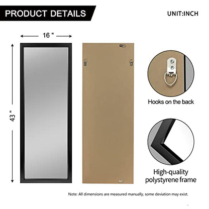 NeuType Wall-Mounted Mirror 43"x16" Rectangular Hanging Mirror Wall Mirror Hanging or Leaning Against Wall Best for Bedroom Living Room Dressing Mirror Polystyrene Frame,Origin Black(No Stand)