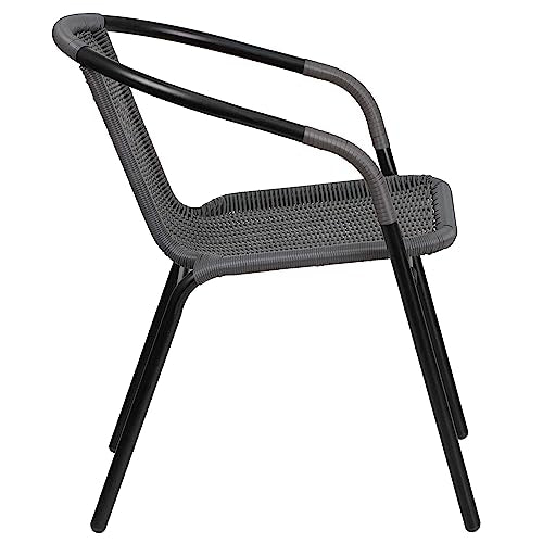 Flash Furniture Lila 4 Pack Gray Rattan Indoor-Outdoor Restaurant Stack Chair | Versatile and Stylish Seating