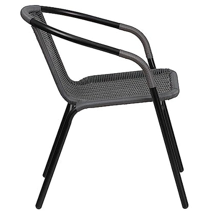 Flash Furniture Lila 4 Pack Gray Rattan Indoor-Outdoor Restaurant Stack Chair | Versatile and Stylish Seating
