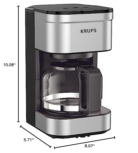 Krups Simply Brew Stainless Steel Drip Coffee Maker 5 Cup 650 Watts Coffee Filter, Drip Free, Dishwasher Safe Pot, Compact Silver and Black