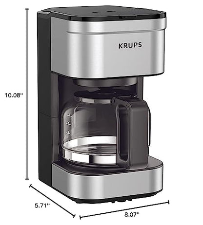 Krups Simply Brew Stainless Steel Drip Coffee Maker 5 Cup 650 Watts Coffee Filter, Drip Free, Dishwasher Safe Pot, Compact Silver and Black