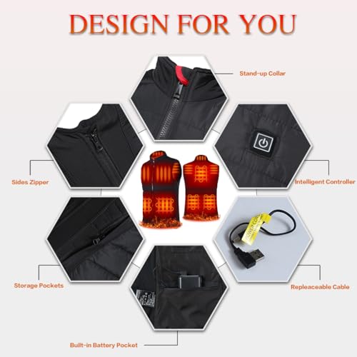 AICARSHI Heated Vest with Battery for Men Women Adjustable Lightweight Electric Heating Vest for Hiking (Medium, Men)