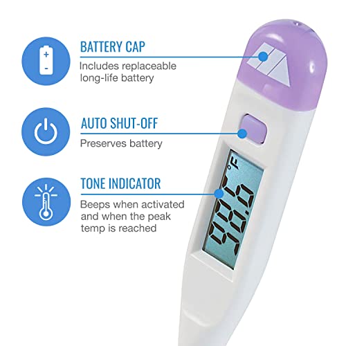 MABIS Digital Thermometer for Babies, Children and Adults for Oral, Rectal or Underarm Use Clinically Accurate Within 60 Seconds, Purple