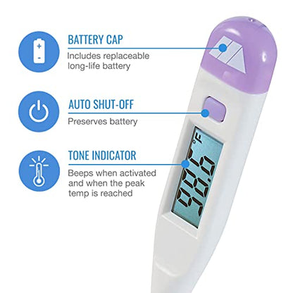 MABIS Digital Thermometer for Babies, Children and Adults for Oral, Rectal or Underarm Use Clinically Accurate Within 60 Seconds, Purple
