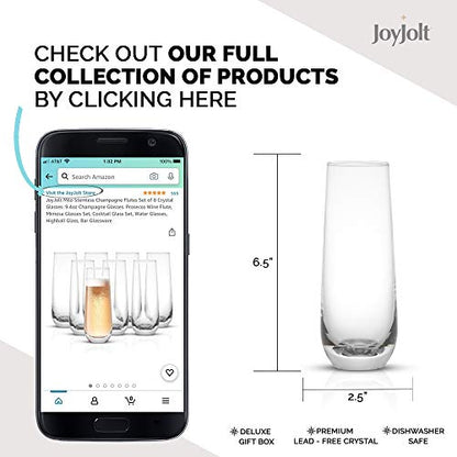 JoyJolt Milo Stemless Champagne Flutes Set of 8 Crystal Glasses. 9.4oz Champagne Glasses. Prosecco Wine Flute, Mimosa Glasses Set, Cocktail Glass Set, Water Glasses, Highball Glass, Bar Glassware