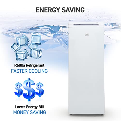 Commercial Cool Upright Freezer, Stand Up Freezer 6 Cu Ft with Reversible Door, White