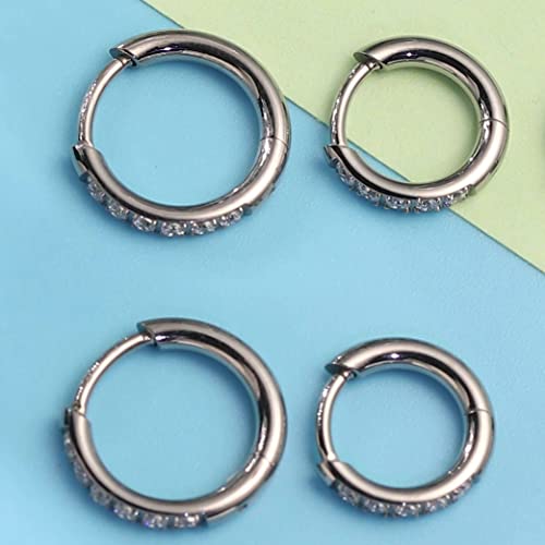 Limerencia Hypoallergenic Pure Titanium Pairs Small Huggie Hoop Earrings, Lightweight Cartilage Hoops Small Cubic Zirconia Cuff Earrings Mini Piercing Jewelry for Women Girls Teen (8mm, White CZ)