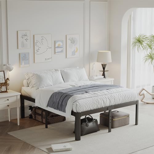 LAKKURI 14 Inch High Full Size Bed Frame No Box Spring Needed, Platform Metal Bed Frame Full Size, Noise Free, Easy Assembly, Heavy Duty, Black