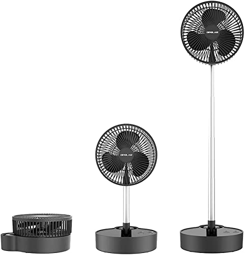 ALAGOON Black Foldaway Oscillating Standing Fan, 10000mAh Rechargeable Battery Operated Pedestal Fan for Bedroom, Portable Height Adjustable Floor/Standing Fan for Camping, Outdoor, Room（8inches）…
