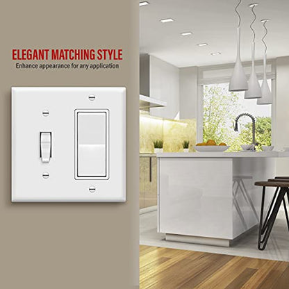 Enerlites 881131-W Decorator/Toggle Switch Wall Plate Combination, 2-Gang, White, Standard Size, Unbreakable Polycarbonate, Replacement Receptacle Faceplates Outlet Cover