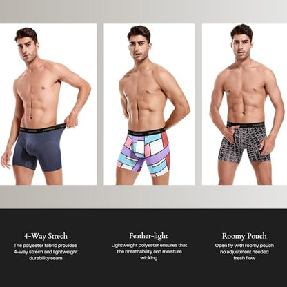 Expertoftio Men's Underwear Boxer Briefs 6 Inch Moisture Wicking Underwear for Men Pack of 4, Anting Chafing, Fly Pouch, L