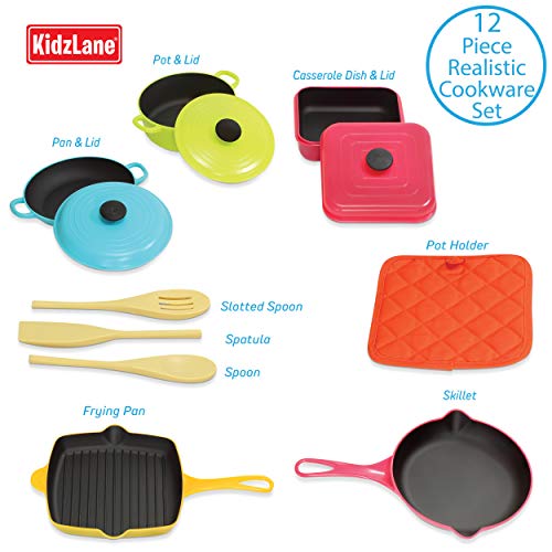Kidzlane Kids Play Pots and Pans for Toddlers | Durable Mini Cooking Set for Kids Toy, BPA Free, Dishwasher Safe | Kids Pots and Pans Playset | Pretend Play Kitchen Accessories for Kids and Toddlers