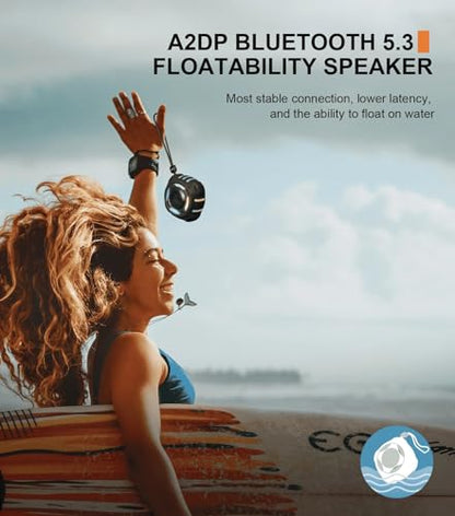Waterproof Bluetooth Speaker IPX7, Shower Speaker with Multi-Color Light,Floating, Loud HD Stereo Sound, Robust Bass, Portable Speaker with 24H Playtime for Kayak Canoe Beach Trip, Gifts for Men,Women