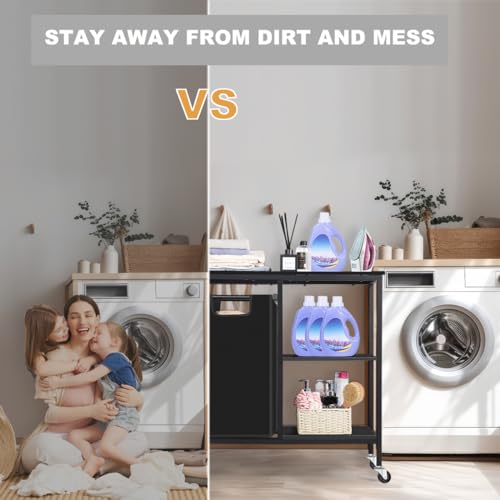 melos Laundry Hamper, Laundry Sorter with Three Shelf, Pull-Out Laundry Basket with Shelf, Laundry Basket Organizer Section with Removable Laundry Bags for Clothes, for Laundry Room,Black