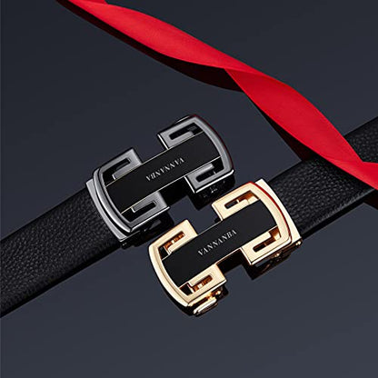 VANNANBA Leather Ratchet Belts for Men Design Dress Belts Automatic Buckle with Gift Box(36"-39" Waist Adjustable,Black)