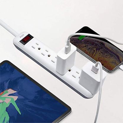 KMC 6-Outlet Power Strip, Overload Protection, 3-Foot Cord, White