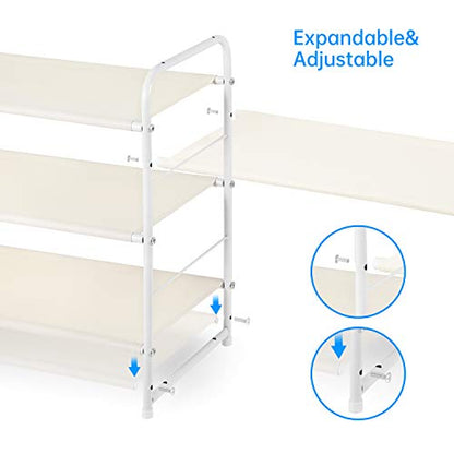 Simple Trending 6-Tier Stackable Shoe Rack, Expandable & Adjustable Fabric Shoe Shelf Storage Organizer, White