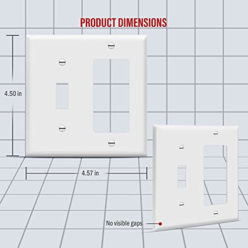 Enerlites 881131-W Decorator/Toggle Switch Wall Plate Combination, 2-Gang, White, Standard Size, Unbreakable Polycarbonate, Replacement Receptacle Faceplates Outlet Cover