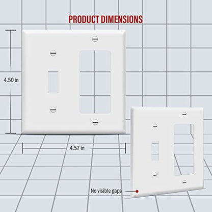 Enerlites 881131-W Decorator/Toggle Switch Wall Plate Combination, 2-Gang, White, Standard Size, Unbreakable Polycarbonate, Replacement Receptacle Faceplates Outlet Cover